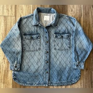 Celebrity Blue Women’s XXL Diamond Quilted Denim Shirt Jacket Shacket 2XL Snaps